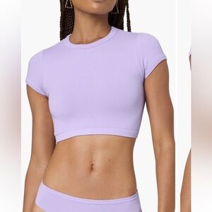 Florence by Mills Softie Rib Short Sleeve Crop Top‎ Baby tee lavender large NWT